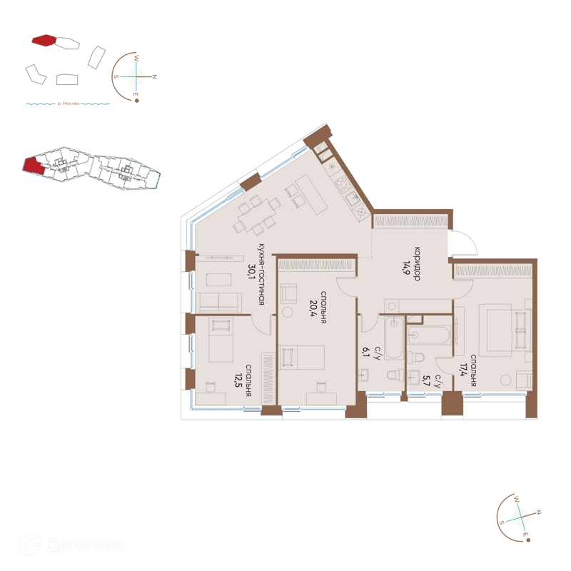3-комнатная квартира 107.1 м² Остров