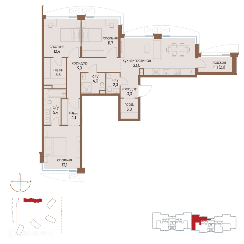 3-комнатная квартира 98.9 м² Остров