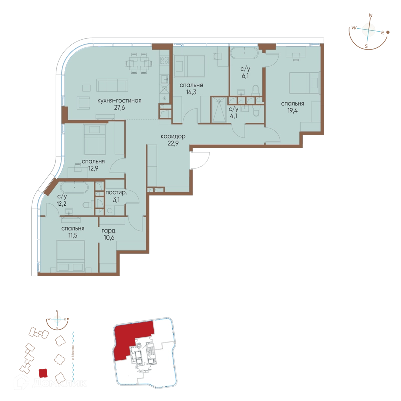 4-комнатная квартира 138.6 м² Остров