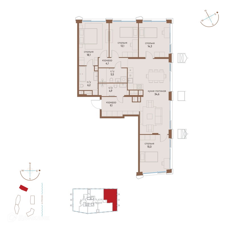 4-комнатная квартира 124.9 м² Остров