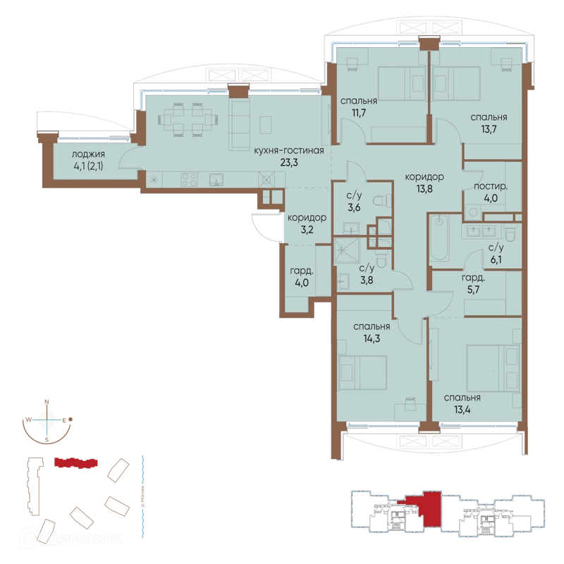 4-комнатная квартира 122.7 м² Остров