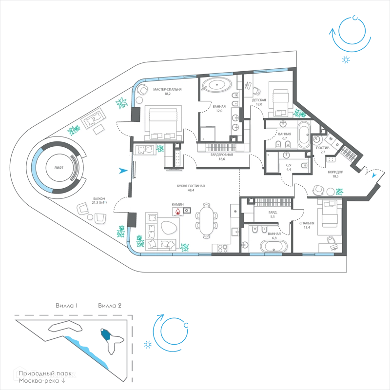 4-комнатная квартира 171.6 м² Остров