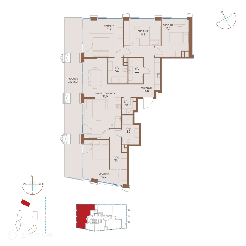 4-комнатная квартира 135.7 м² Остров