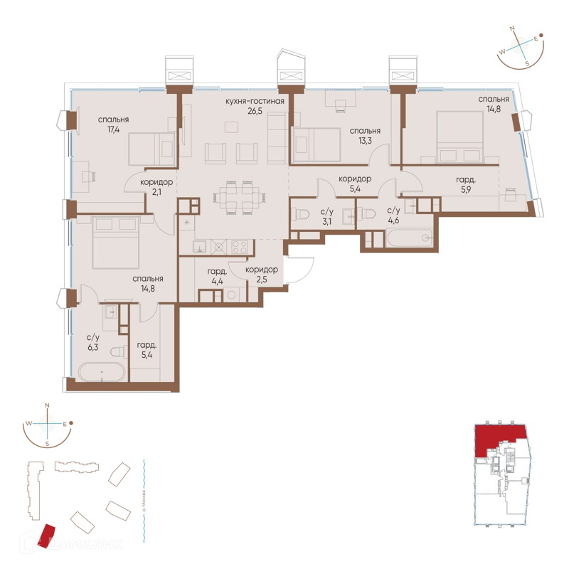 4-комнатная квартира 126.5 м² Остров