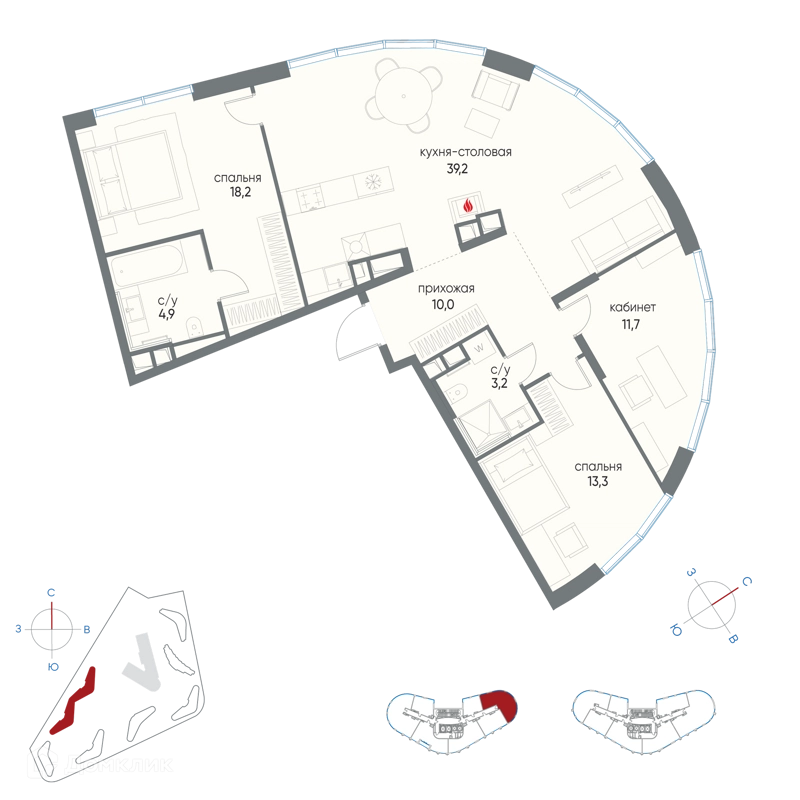 4-комнатная квартира 100.5 м² Остров