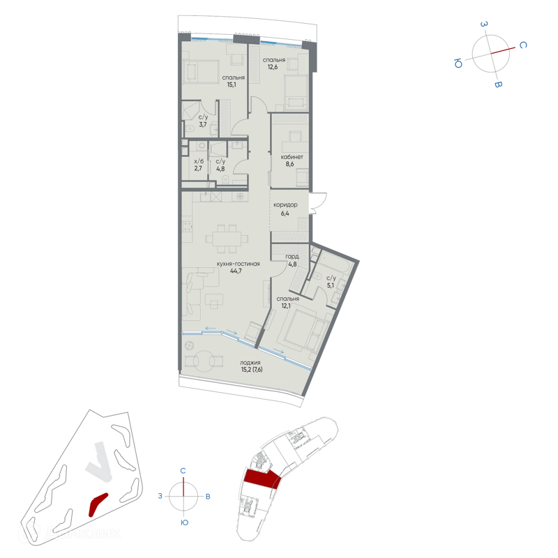 4-комнатная квартира 128.2 м² Остров