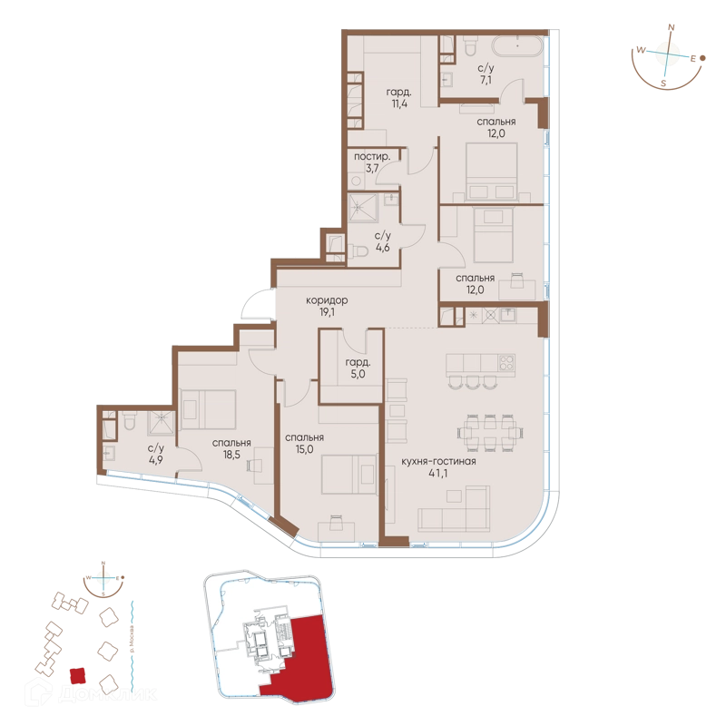 4-комнатная квартира 154.4 м² Остров
