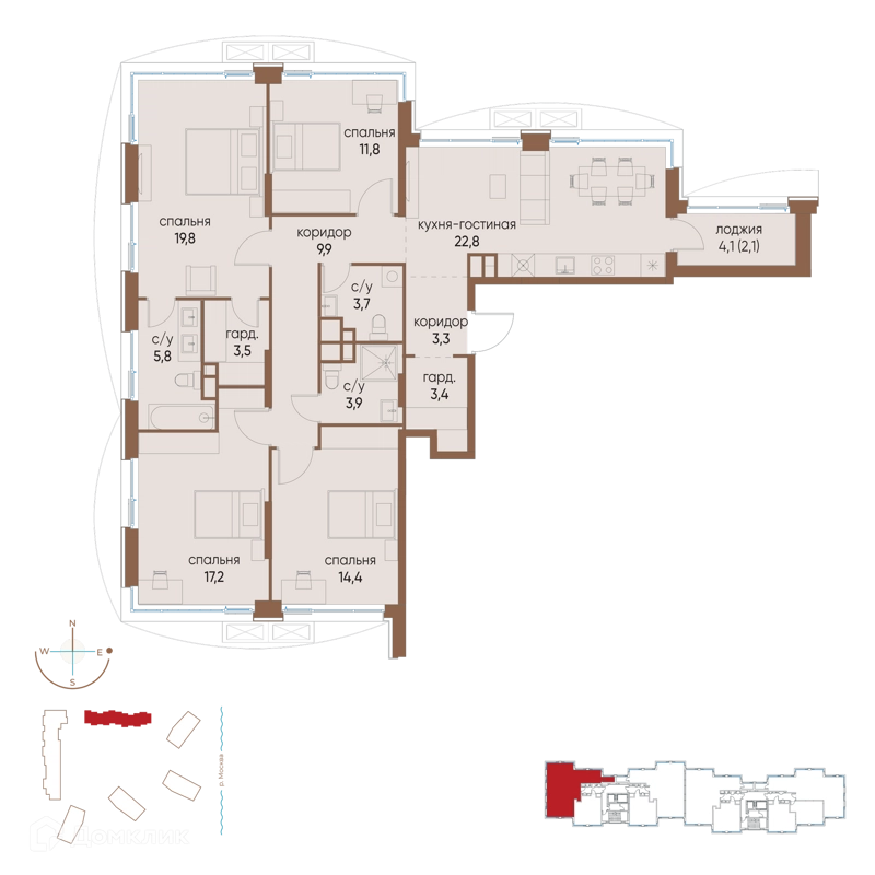 4-комнатная квартира 121.6 м² Остров