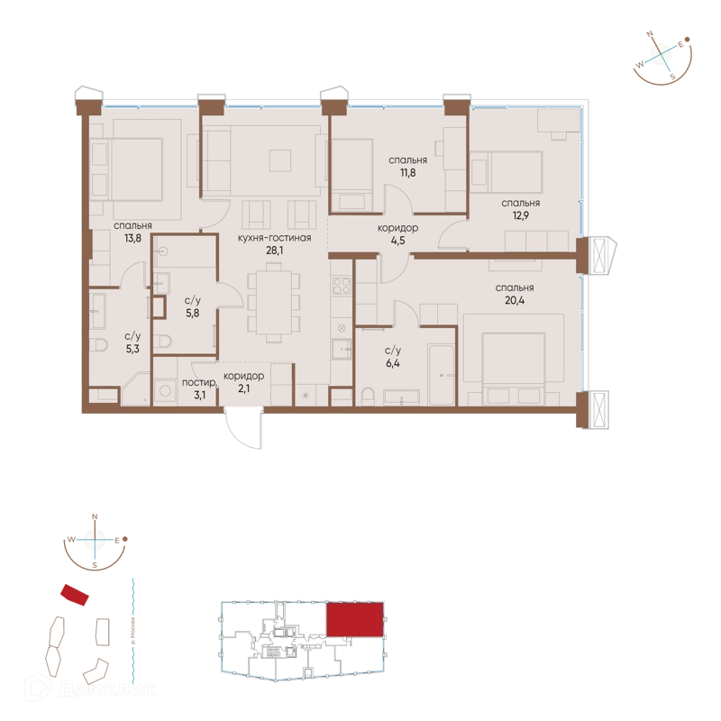 4-комнатная квартира 114.2 м² Остров