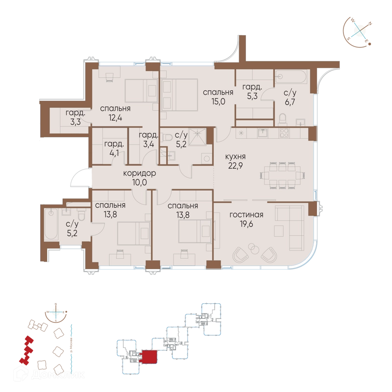4-комнатная квартира 140.7 м² Остров