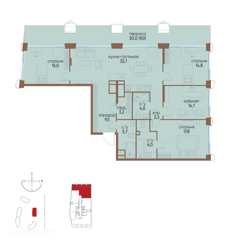 4-комнатная квартира 134.5 м² Остров