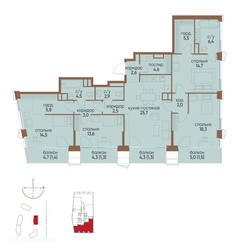 4-комнатная квартира 132.1 м² Остров