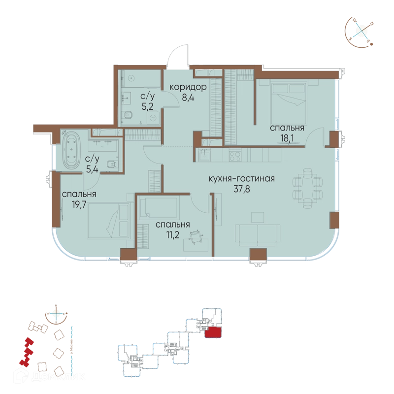 4-комнатная квартира 105.8 м² Остров