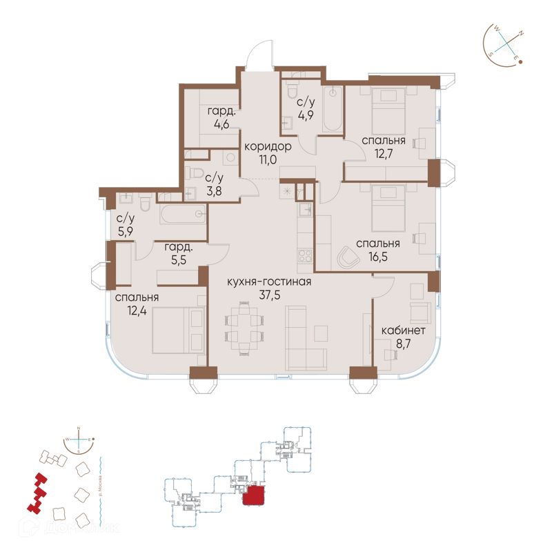 4-комнатная квартира 123.5 м² Остров