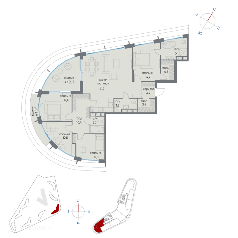 4-комнатная квартира 136.6 м² Остров