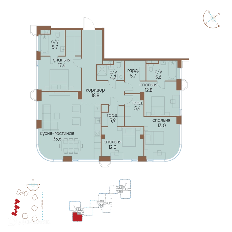 4-комнатная квартира 140.2 м² Остров