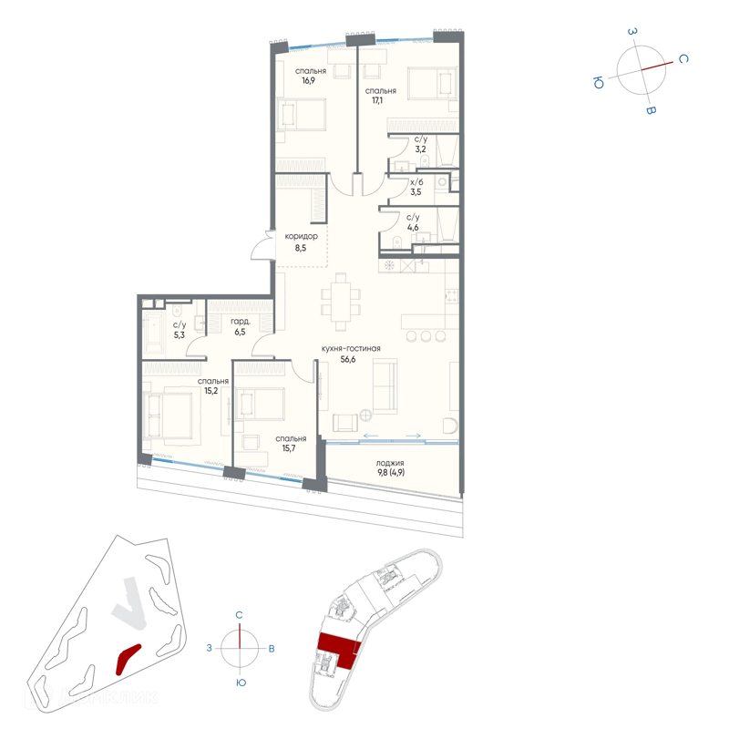 4-комнатная квартира 158 м² Остров