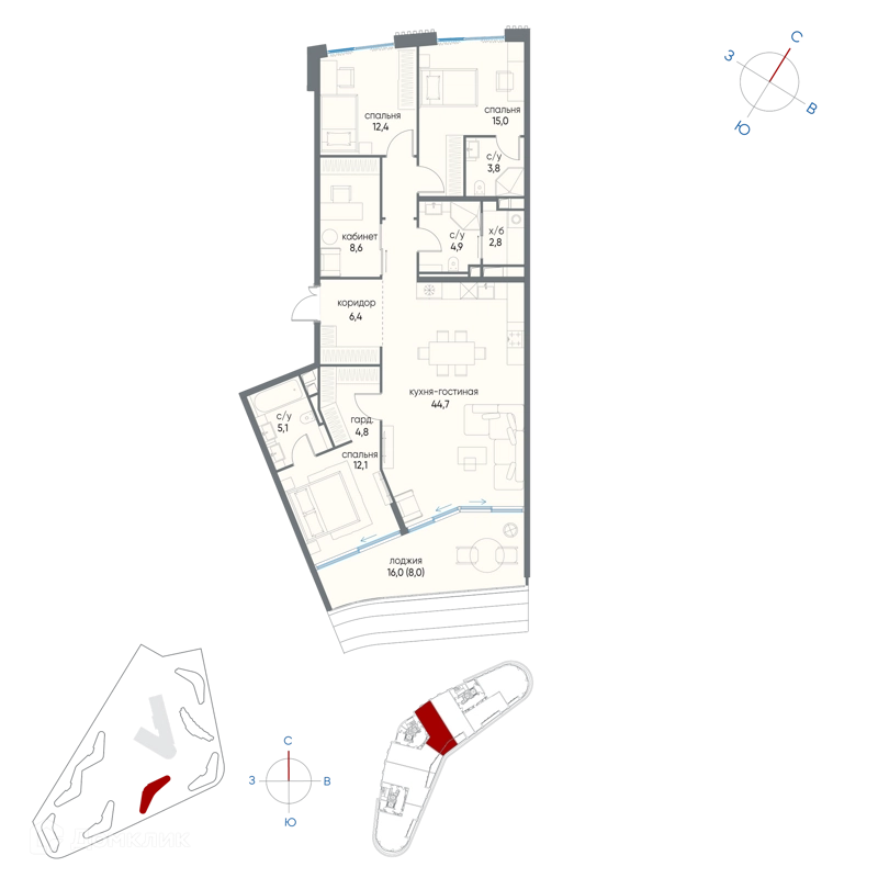 4-комнатная квартира 128.6 м² Остров