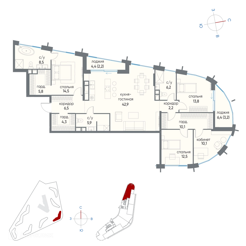 4-комнатная квартира 148.7 м² Остров