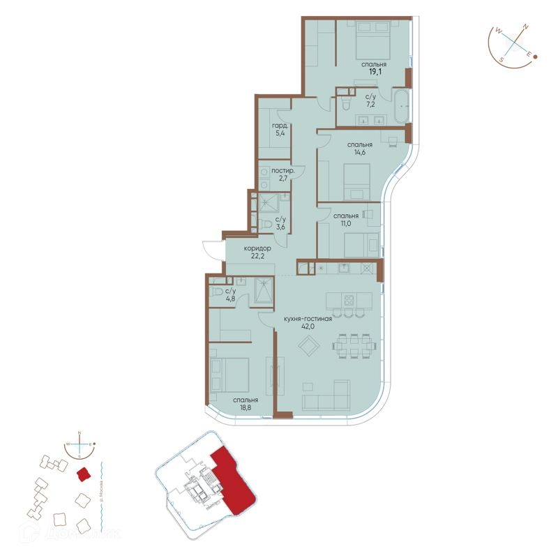 4-комнатная квартира 151.4 м² Остров