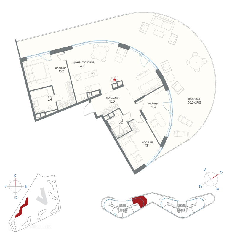 4-комнатная квартира 127 м² Остров