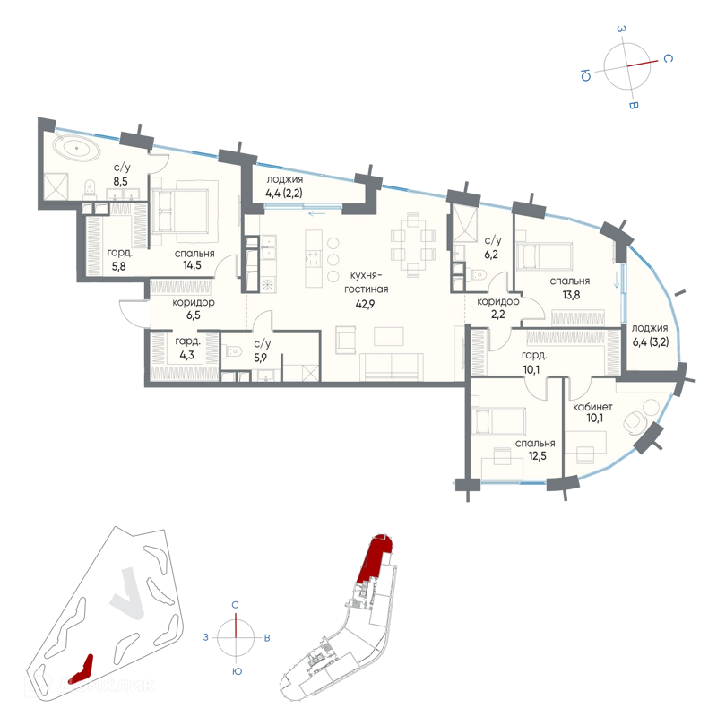 4-комнатная квартира 148.7 м² Остров