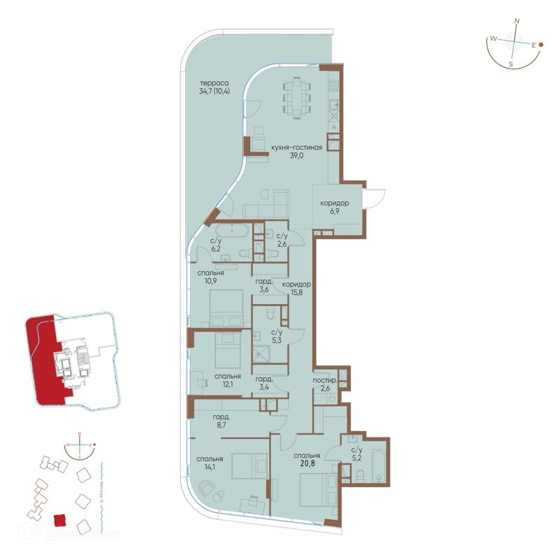 4-комнатная квартира 167.6 м² Остров