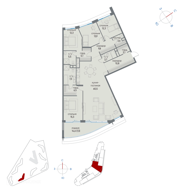4-комнатная квартира 177 м² Остров