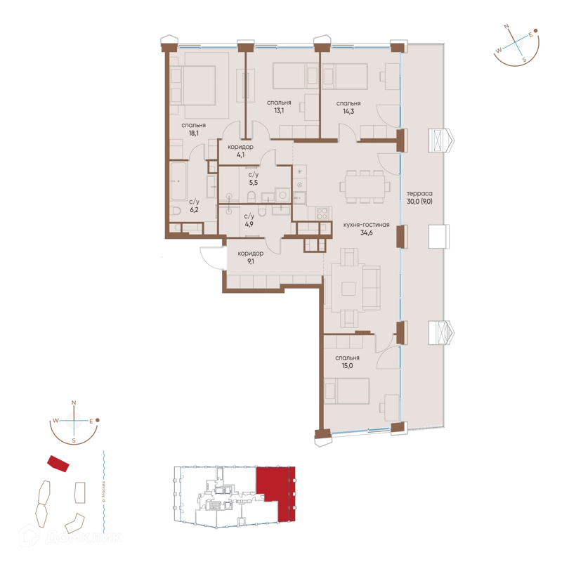 4-комнатная квартира 133.9 м² Остров