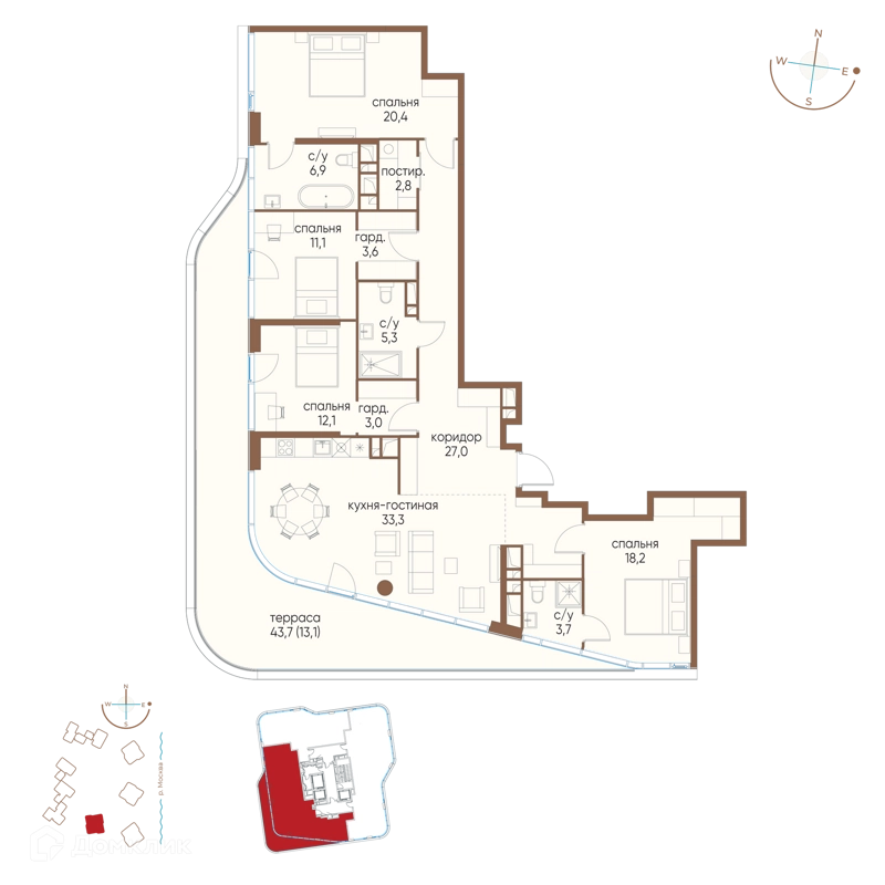4-комнатная квартира 160.5 м² Остров