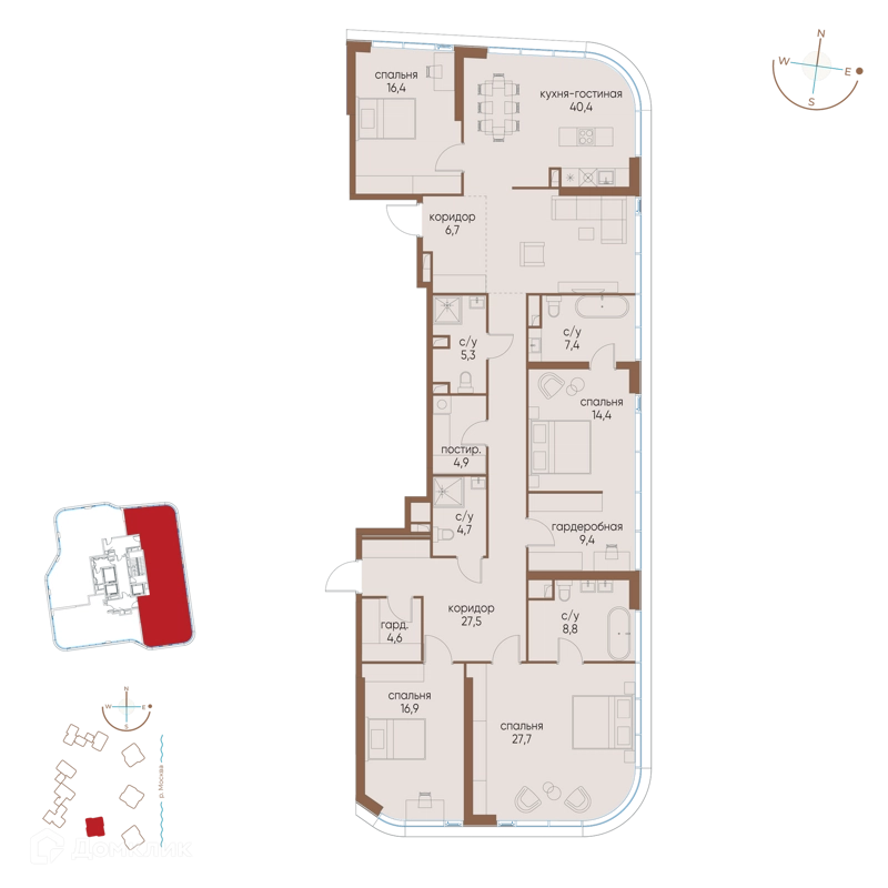 4-комнатная квартира 195.1 м² Остров