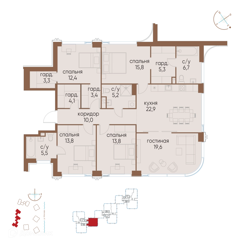 4-комнатная квартира 141.8 м² Остров