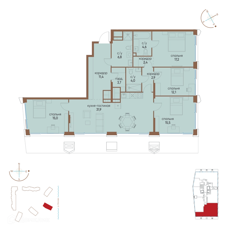 4-комнатная квартира 127.5 м² Остров