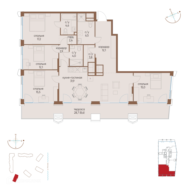 4-комнатная квартира 136.6 м² Остров