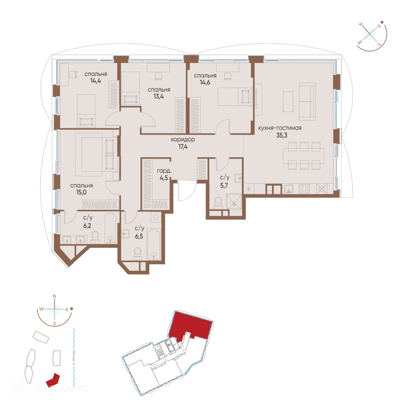 4-комнатная квартира 133 м² Остров