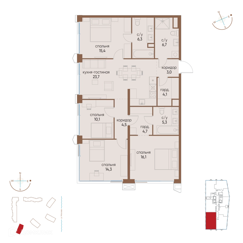 4-комнатная квартира 114.2 м² Остров