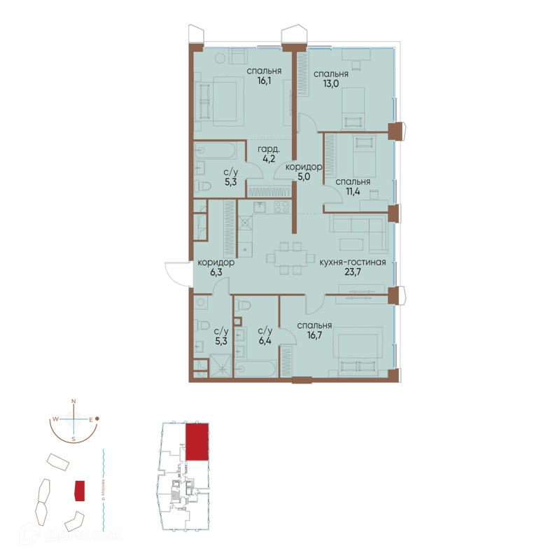 4-комнатная квартира 113.4 м² Остров