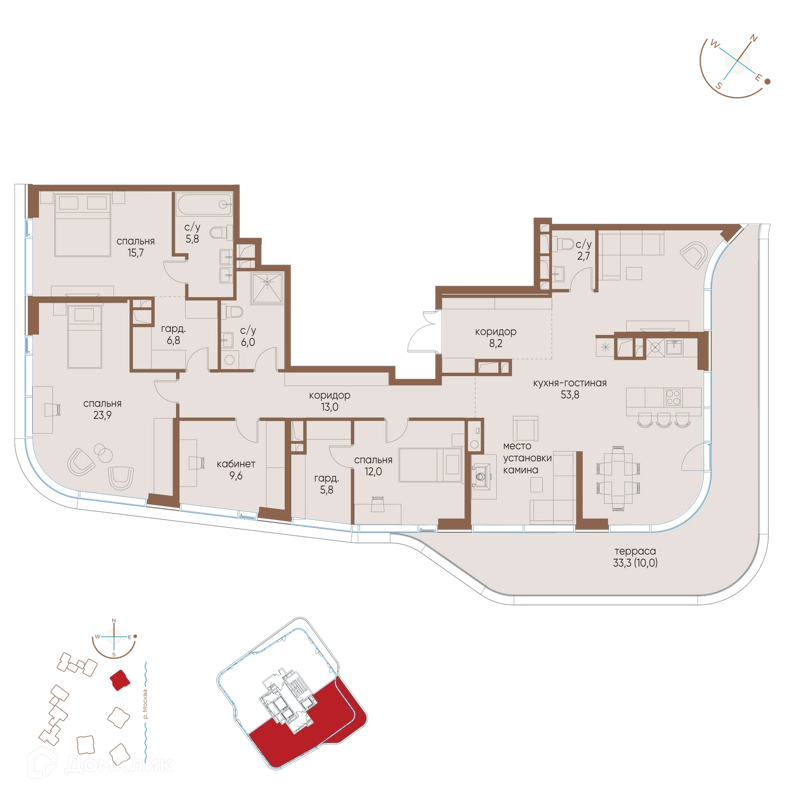 4-комнатная квартира 173.3 м² Остров