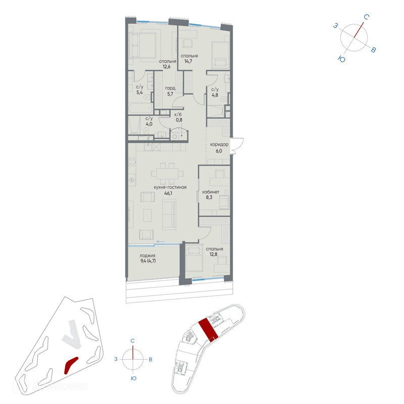 4-комнатная квартира 125.9 м² Остров