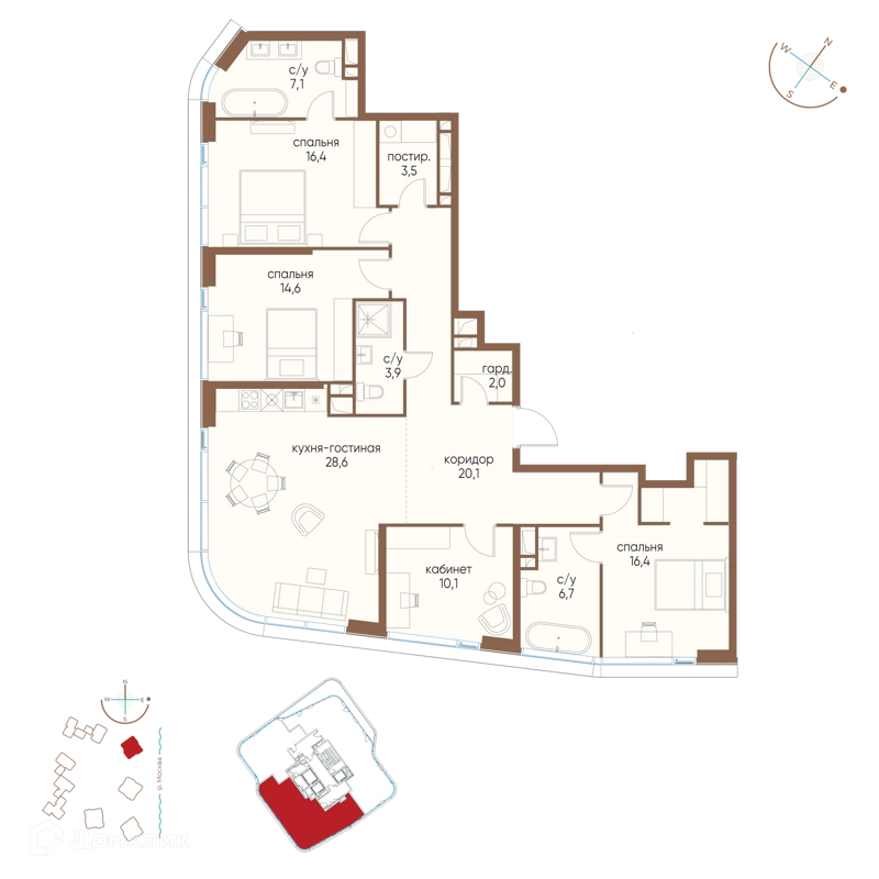 4-комнатная квартира 129.4 м² Остров