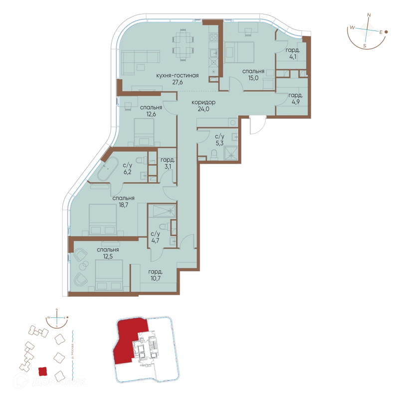 4-комнатная квартира 149.4 м² Остров