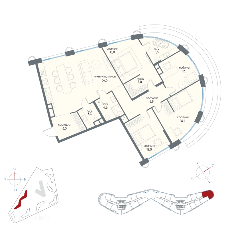 4-комнатная квартира 121 м² Остров