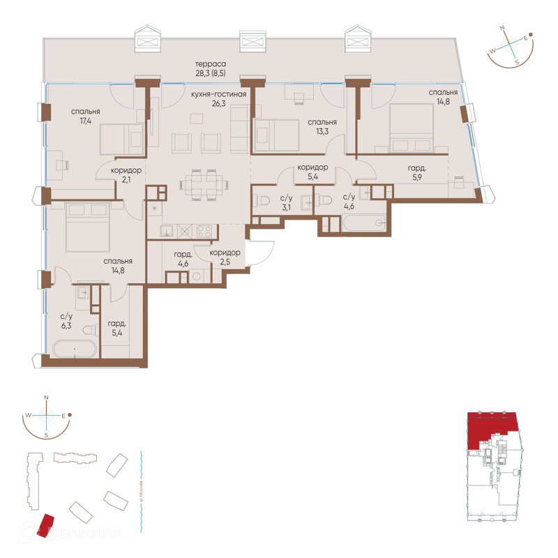 4-комнатная квартира 135 м² Остров
