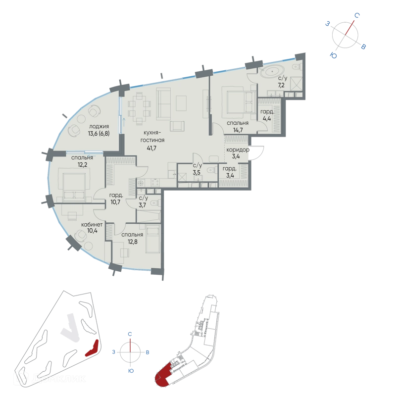 4-комнатная квартира 134.9 м² Остров
