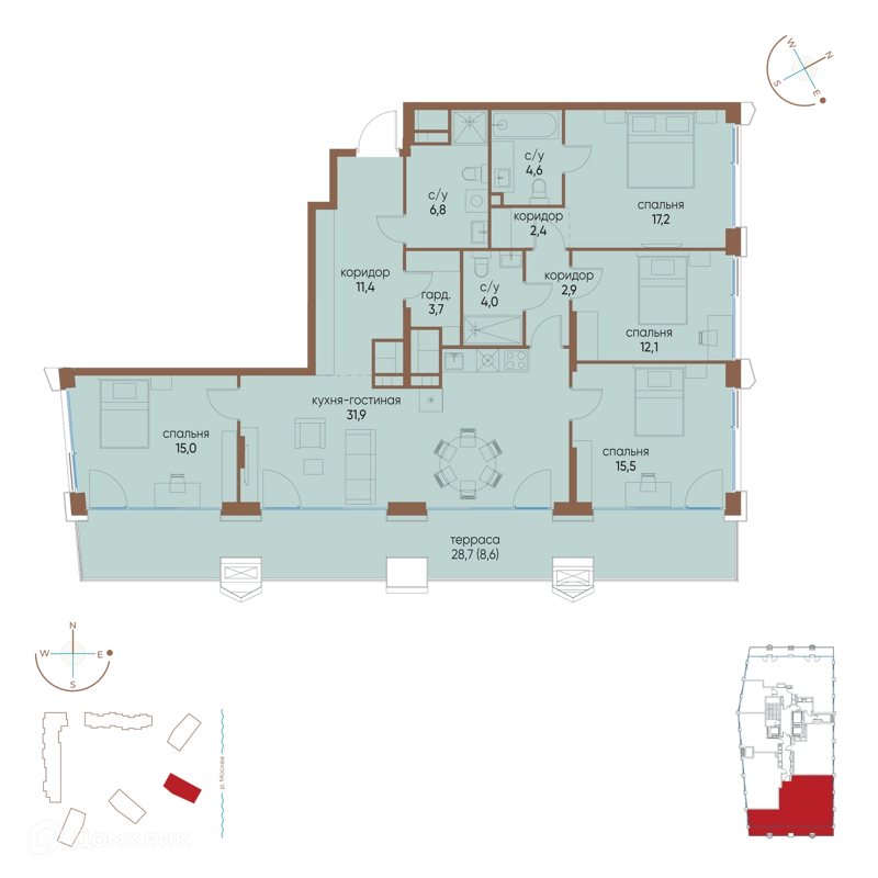 4-комнатная квартира 136.1 м² Остров
