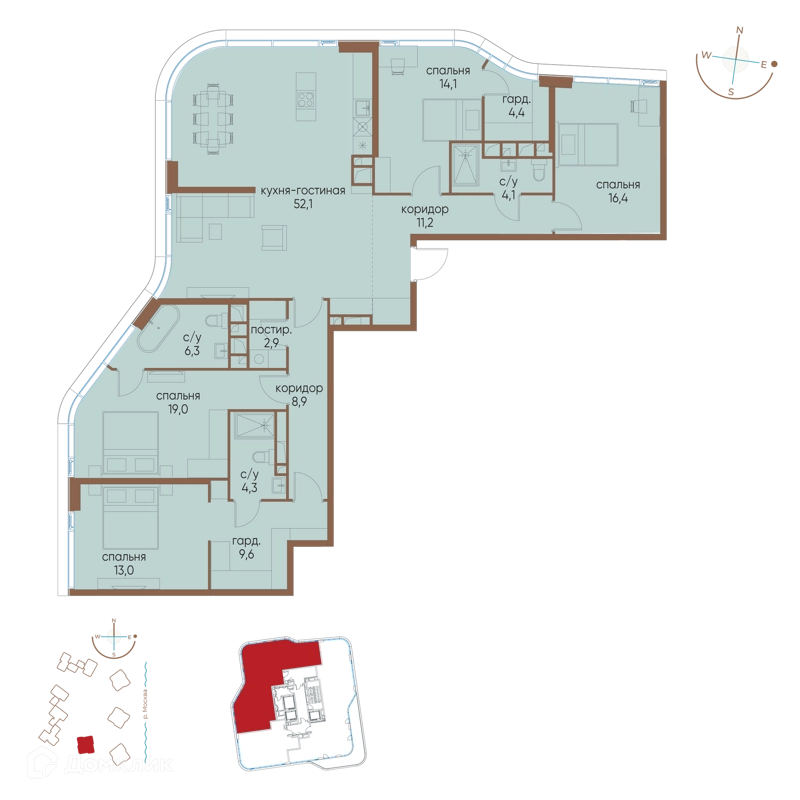 4-комнатная квартира 166.3 м² Остров
