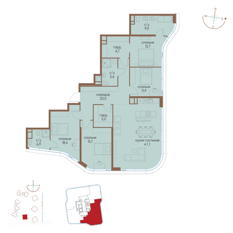 4-комнатная квартира 151.3 м² Остров