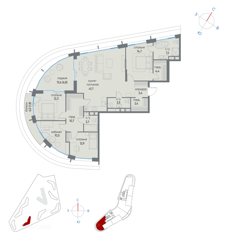 4-комнатная квартира 136.7 м² Остров