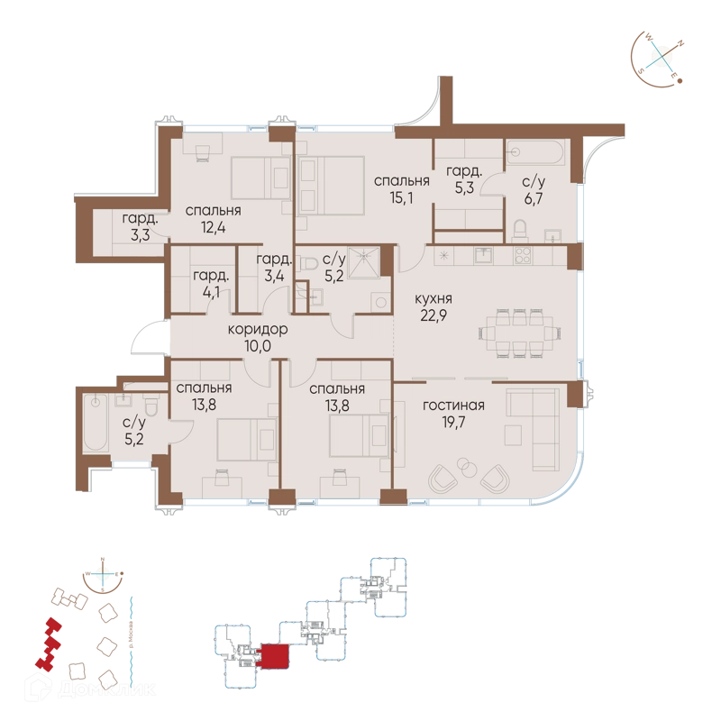 4-комнатная квартира 140.9 м² Остров