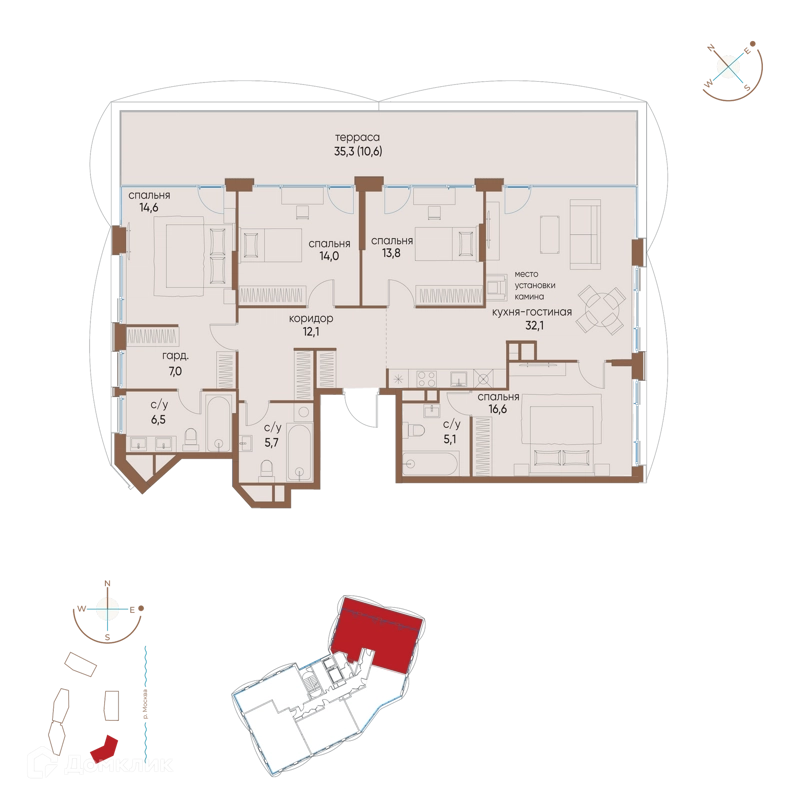 4-комнатная квартира 138.1 м² Остров